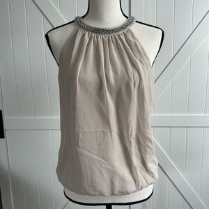 Express Beaded Neck Sleeveless Blouse Small Champagne Beige Dressy Top